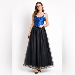 Vintage Whimsigoth Y2K Iridescent Blue Taffeta Corset Tulle Ballgown Fairycore